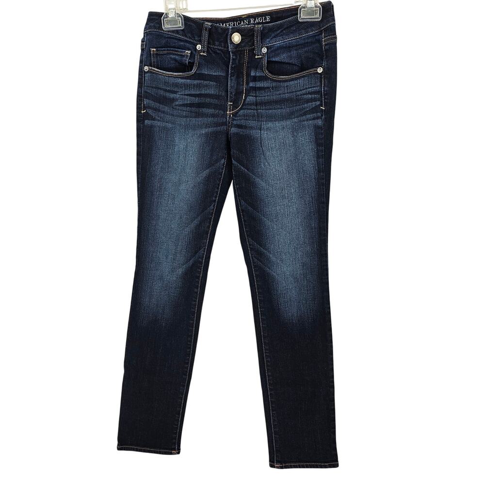 American Eagle Outfitters Mid Rise Dark Wash Blue Denim Skinny Jeans 6 Short